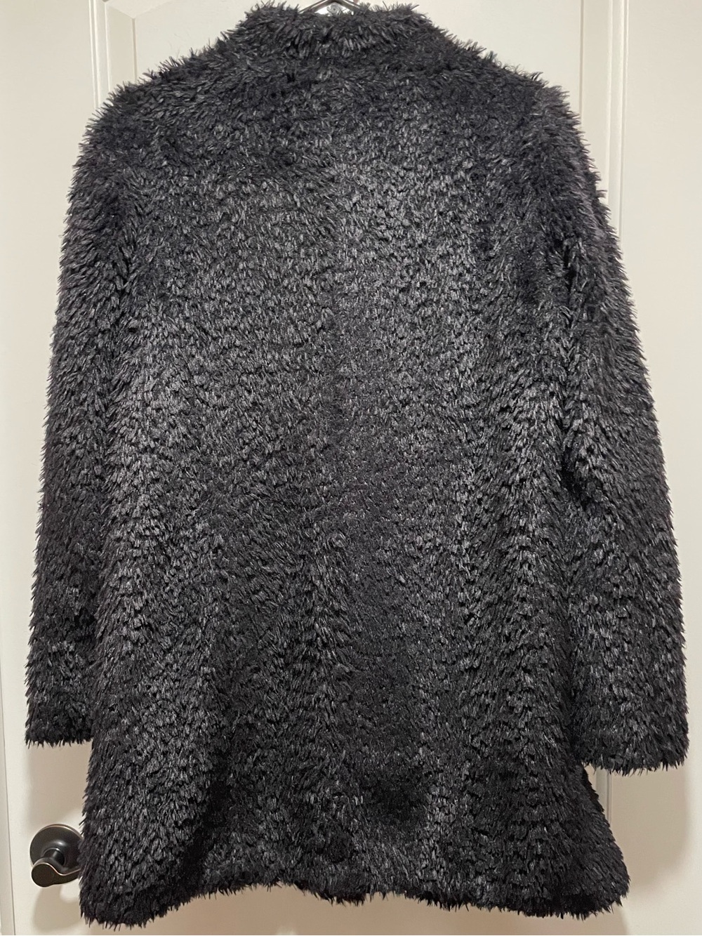 Kenneth Cole New York Cozy Chic Black Teddy Coat Mid Length Hidden Buttons Sz M - Picture 8 of 14